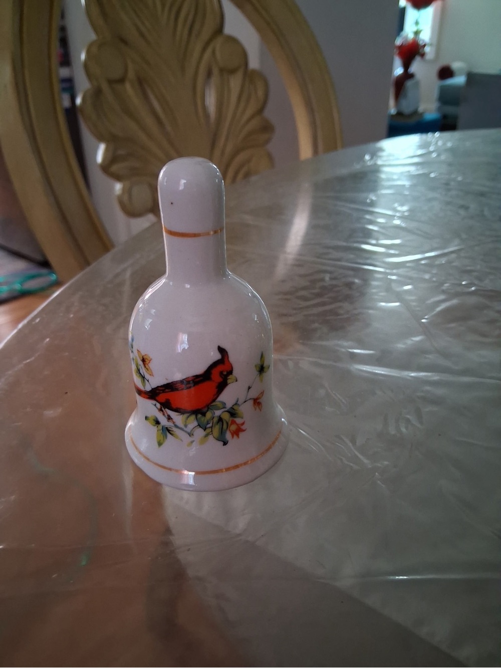 Ceramic Bird Bell - White with Red Cardinal Design